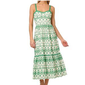 NWT Adrianna Papell Green and White Eyelet Women's Dress; so pretty! Lined; 14